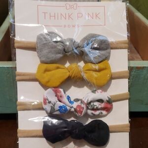 Baby Nylon Hair Bow Set - Gray, Yellow, Floral, Black